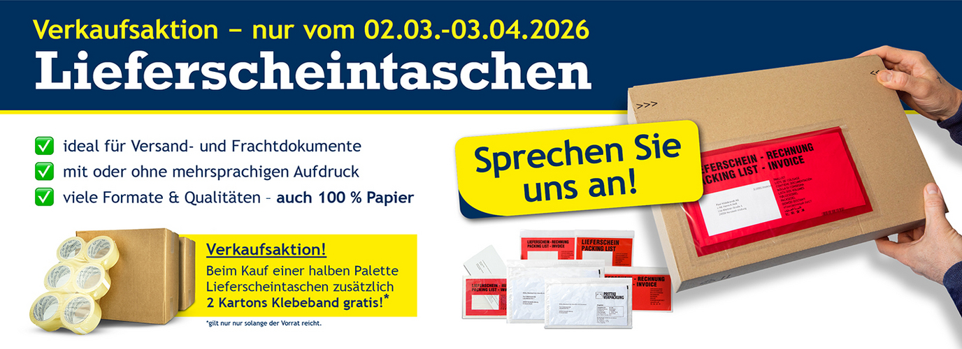 Lieferscheintaschen-Verkaufsaktion − nur vom 02.03.-03.04.2026 Lieferscheintaschen-Verkaufsaktion − nur vom 02.03.-03.04.2026