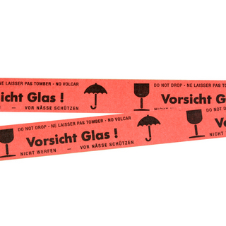 Warnklebeband aus Papier Vorsicht Glas, schwarz auf rot Warnklebeband aus Papier Vorsicht Glas, schwarz auf rot