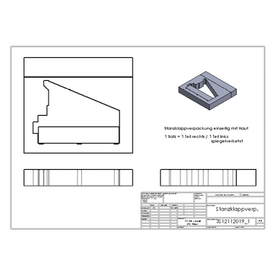 Konstruktionszeichnung Stanzklappverpackung